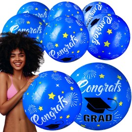 Relaxgiant 6 Pieces Graduation Giant Inflatable Beach Ball 16 Inch Congrats Grad Sign Beach Ball Inflatable Beach Balls Class of 2025 Party Favors for Summer Pool Beach Games Grad Decoration(Blue)