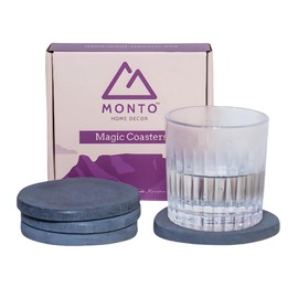 Monto Home Decor Magic Coasters – Absorbent Stone Coaster Set of 4 for Drinks, Diatomaceous Earth, Table Slip Proof with Sturdy Cork Bottom, Stylish and Sustainable Drink Holder (Midnight Peak)