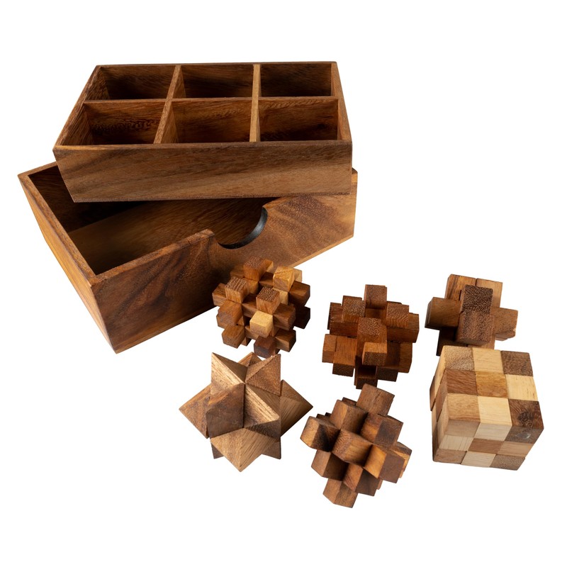 Wooden Cube Brain Teasers Game 6 in 1 (6 Cube