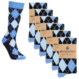 No Cold Feet Fun Colorful Novelty Socks for Men for Dress Casual Formal Groomsmen Wedding, Blue and Black Argyle, 6-Pack