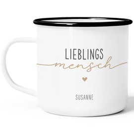 SpecialMe® Emaille-Tasse Lieblingsmensch personalisiert Liebe Geschenk Beste Freundin Freundschaft mit Name emaille-weiß-schwarz standard