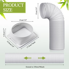 Outus 5.9'' Diameter 98'' Long Portable Air Conditioner Hose with Square Exhaust Hose Tube Adapter Portable Air Conditioner Ducting Parts