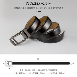 GOLDLEMON Men's Genuine Leather Belt, Auto Lock, Business, Casual, No Holes, 38 Adjustable Levels, Leather 45.3 - 53.1 inches (115 - 135 cm), Black