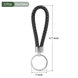 YOKIVE 3 Pcs Braided Leather Keychains, Home PU Keys Ring Woven Decorating Lanyard Straps for Bags Wallets (Black)
