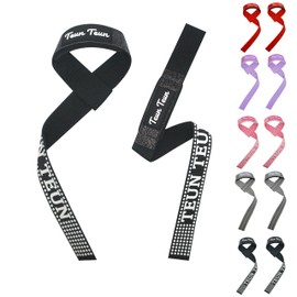 Teun Teun Glitter Weight Lifting Wrist Straps – 24-Inch Cotton Gym Straps with Neoprene Padding for Deadlifts, Powerlifting, and Strength Training (Black)