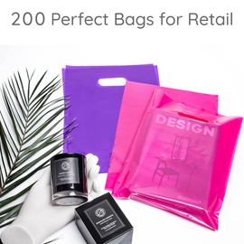 200 Pink & Purple Bags for Small Business 100 Pink and 100 Purple 1.5Mil 9"x12" Merchandise Bags Extra Thick Glossy Thank You Bags and Shopping Bags For Small Business with Die Cut Handles For Retail