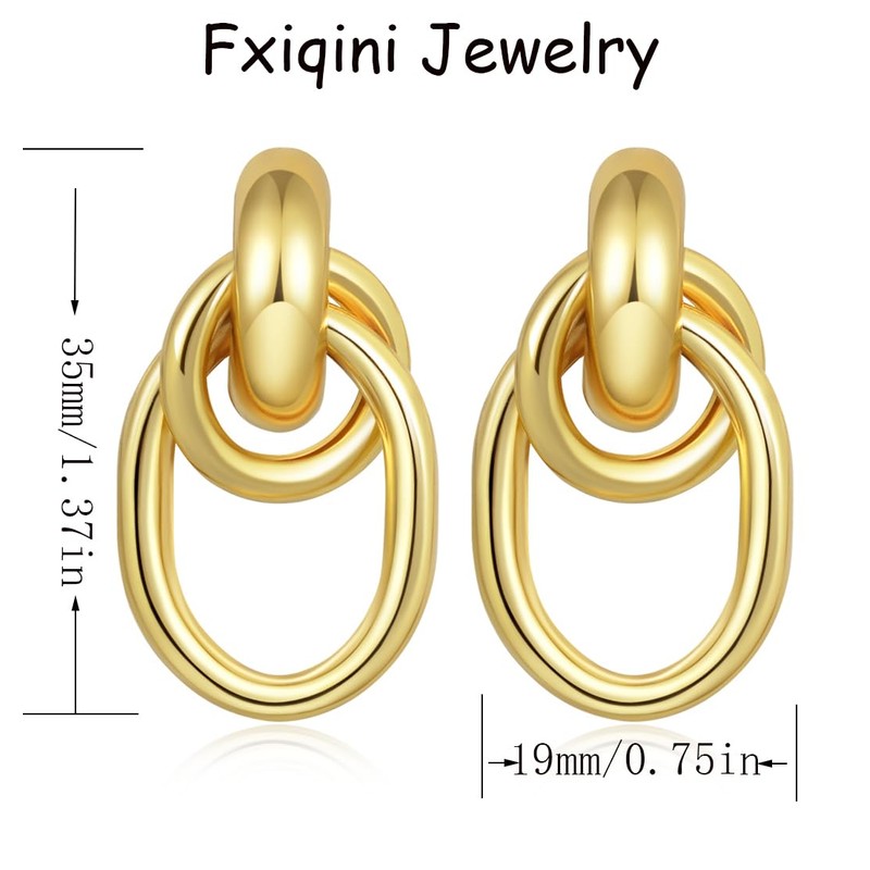 Fxiqini Gold Knot Earrings Geometric Drop Dangle Earrings Chunky Statement