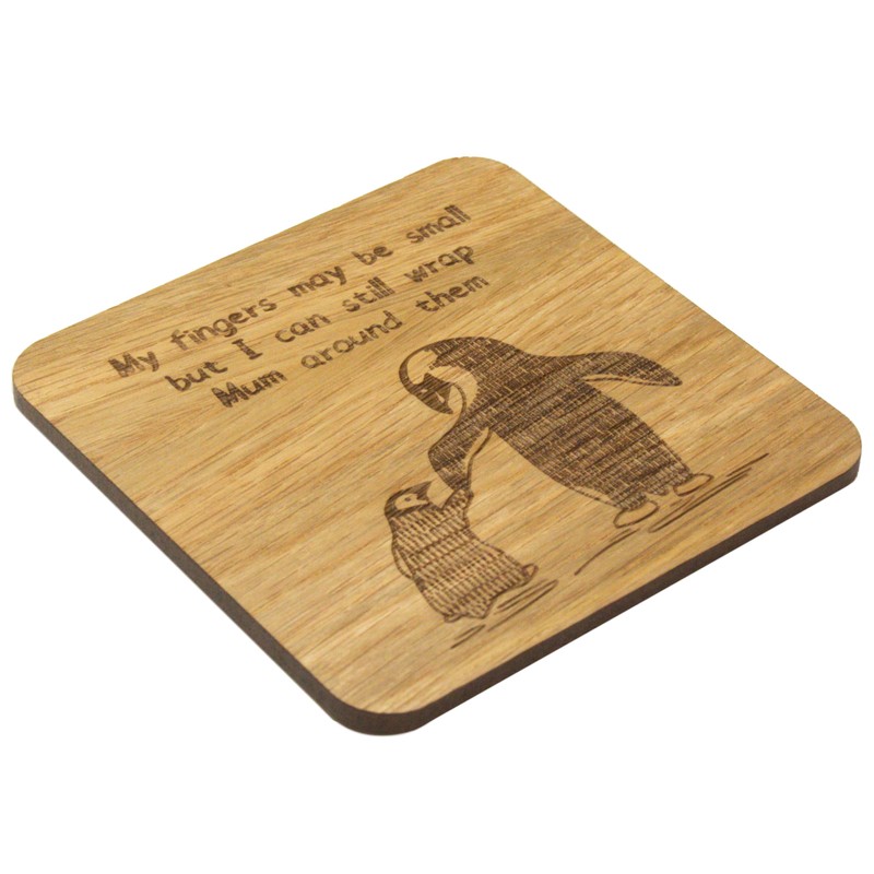 Laser Engraved Oak Veneer Coaster for Parents, Birthday Present (Mum)