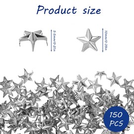 Lnngub 150 Pcs 10mm Star Studs for Clothing,Small Star Nailheads Rivets Star Leather Rivets Metal Spike Studs for Clothing Punk Belt Bag Shoes Cap DIY Leathercraft,Silver