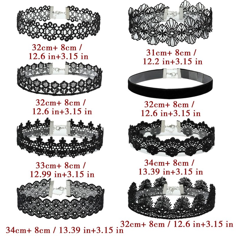 Eigso 8Pcs Gothic Tattoo Lace Choker Necklaces Set for Women