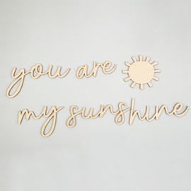 Wood You are My Sunshine Wall Decor - Boho Nursery Wall Stickers for Kids Room - Wooden Script Art for Nursery, Children, Baby Boys and Girls Bedroom Decor - Wood Sun Decal Included