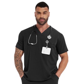 JONATHAN UNIFORM Men's 2-Way Stretch V-Neck Scrub Tops with One Chest Pocket, Medical Workwear for Nurses, Dentists, Vets, and Teams (Large Black)