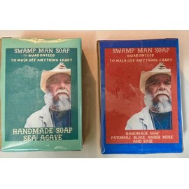 2 Swamp Man Soaps Patchouli,Musk,Sage & Oatmeal & Sea Agave Oatmeal Artesan soap bars total/ 5.8 oz each