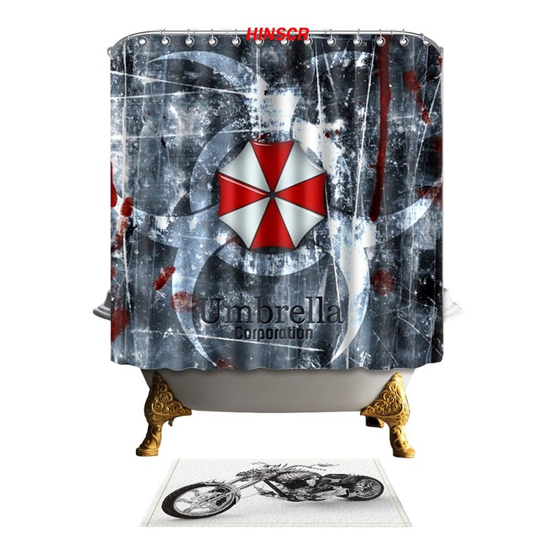HINSCR Umbrella Corporation Shower Curtain with Hooks Polyester Waterproof Bathing