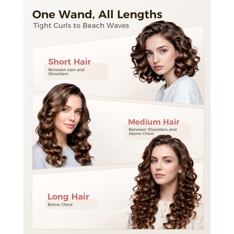 HOSON Hair Curling Wand Tapered Barrel 1"-0.5", Dual Voltage Curling