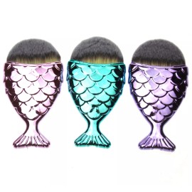 Bungalow Beauty Mermaid Make Up Brush Lot of 3 Pink Lavender Turquoise Gift Box