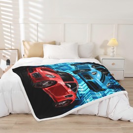 Cars Fleece Throw Blanket Arrow Sherpa Blanket for Sofa Couch Bed Sports Car Plush Blanket Race Sports Car Red Blue Black Bright Breathable Fuzzy Blanket Room Decor Baby 30x40 Inch