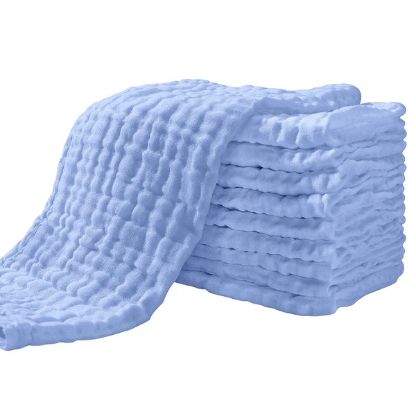 YOOFOSS - Paños de muselina para bebé (10 unidades, 100% algodón, grande, 13 x 17 pulgadas, supersuaves y absorbentes, color azul)