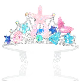 YARIEW Mermaid Crown Mermaid Birthday Decorations Tail Fish Scales Seashell Hair Accessories for Women Mermaid Headband Tiara Mermaid Birthday Party Pink