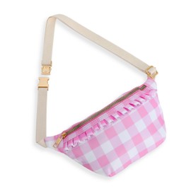 Belt Bag for Women Gingham Ruffle Crossbody Fanny Pack with Adjustable Strap,Cute Mini Everywhere Fashion Waist Pack Bag Bum bag for Traveling Hiking Cycling Running Casual (Pink) ﻿