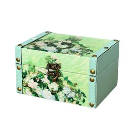 Treasure Box Vintage Wooden + PU Leather Decorative Storage Boxes Trinket Jewelry Box Memento Case Box Keepsake Box With Lids Gifts For Kids Girls Women Home Decor (Vase with Roses)