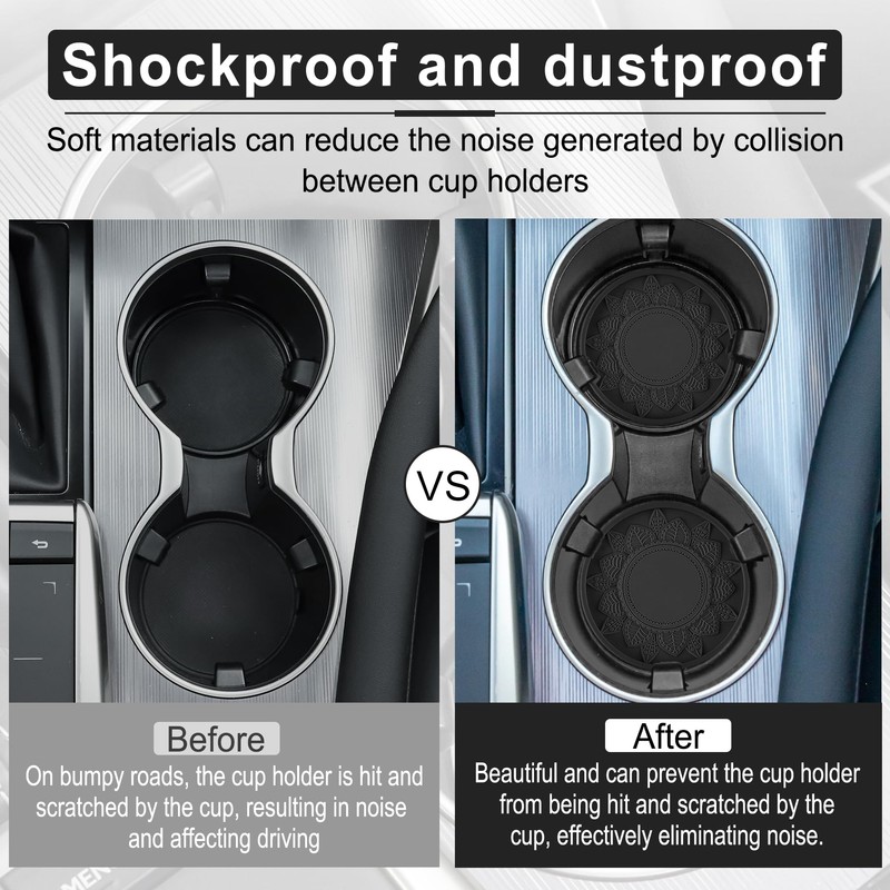 SINGARO Car Cup Holder Coaster, 4PCS Silicone Cup Holders Embedded