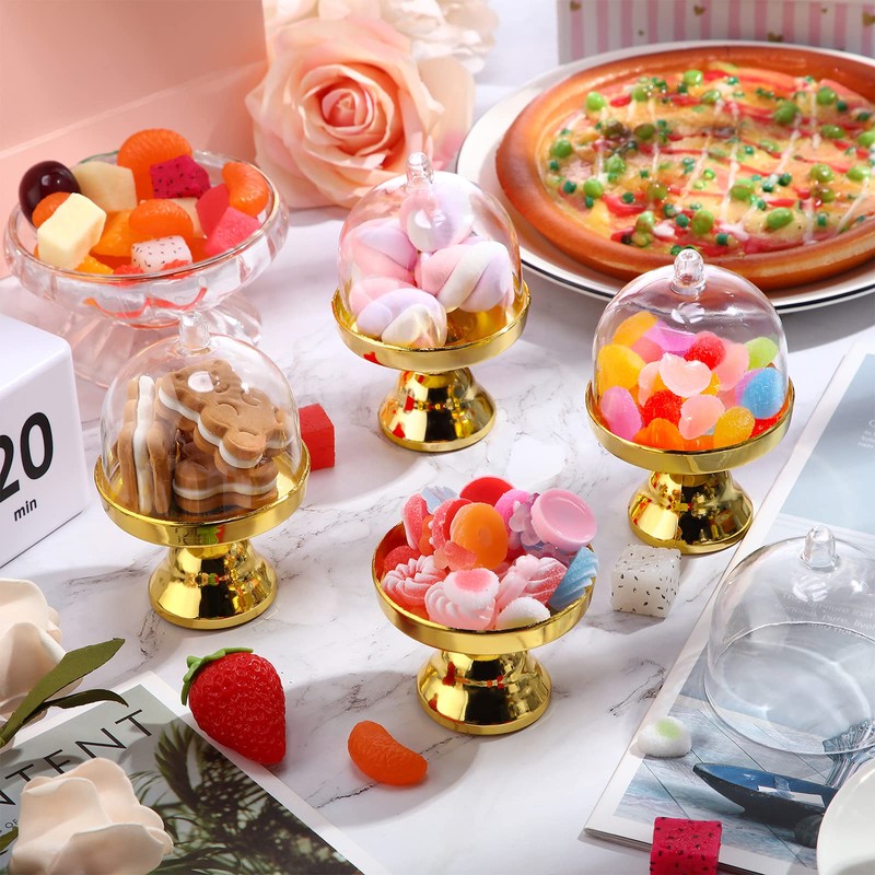 24 Pieces Plastic Mini Cake Stand with Dome Cover Chocolate