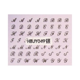 Generic Art Latin English Alphabet Letter 3D Nail Sticker Hbjy049 Silver Nail Wraps Stickers Manicure Supplies for Women Nails Full Long Lasting Easy Apply and Remove