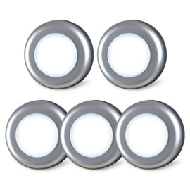 STAR-SPANGLED 5 Pack 2.8” Push Tap Lights, Stick on Touch Puck Lights AAA Battery Operated, LED Sticky Button Lights for Classroom, Kitchen, Under Cabinet, Closet (Sliver, Cool White)