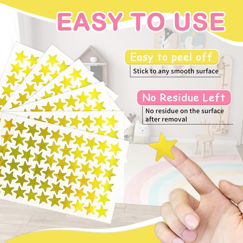 Tehttz 1800Pcs Gold Star Stickers, 30 Sheets Tiny Holographic Foil