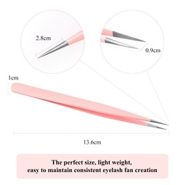 Independent Tweezers, Eyelash Extension, Pink Stainless Steel Curved Tip, Professional Eyelash Tweezers, Striped, Fadvan (Straight Shape)