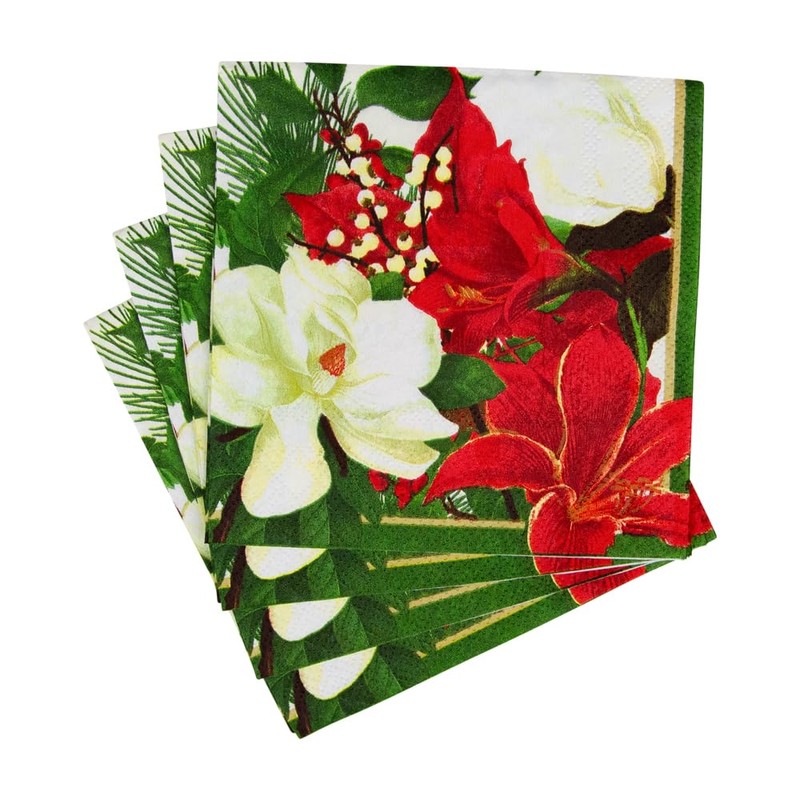 Caspari Christmas Garden Cocktail Napkins - 20 Per Package