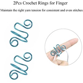 2Pcs Crochet Rings for Finger, Adjustable Open Yarn Guide Crochet Tension Ring for Crocheting Knitting Accessories Supplies Yarn Tension Loop Ring for Finger (Turquoise), SATONBEYI