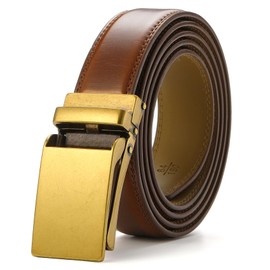 Nelbons Men's Belt width 3.0cm 1 1/8 inch, Leather Ratchet Belt for Men with Slide Buckle,Trim to Fit