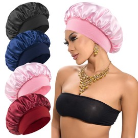 HTTDSLF 4 Stück Satin Haarhaube, Schlafmütze Satin Bonnet, Schlafhaube Seide, Seidenhaube Zum Schlafen, Nacht Schlaf Haube Satins Bonnets für Damen und Mädchen