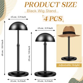 Tatuo 4 Pcs Wig Holders, 9.8"-18.9" Adjustable Height Wig Head Stand Portable Hat Display Holder Storage for Multiple Travel Wigs Styling Practice women DIY Head Stand Non Slip Stable