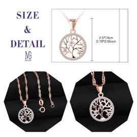 MICGIGI Women's 925 Sterling Silver Necklace Tree of Life Pattern Cubic Zirconia Pendant Necklace Rose Gold, Silver