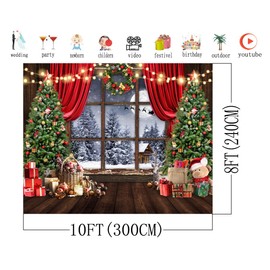 AIIKES 10x8FT Christmas Backdrop Winter Christmas Backdrop for Photography Merry Xmas Tree Window Retro Wood Backdrop Holiday Family Party Decorations Photo Studio Props 12-636