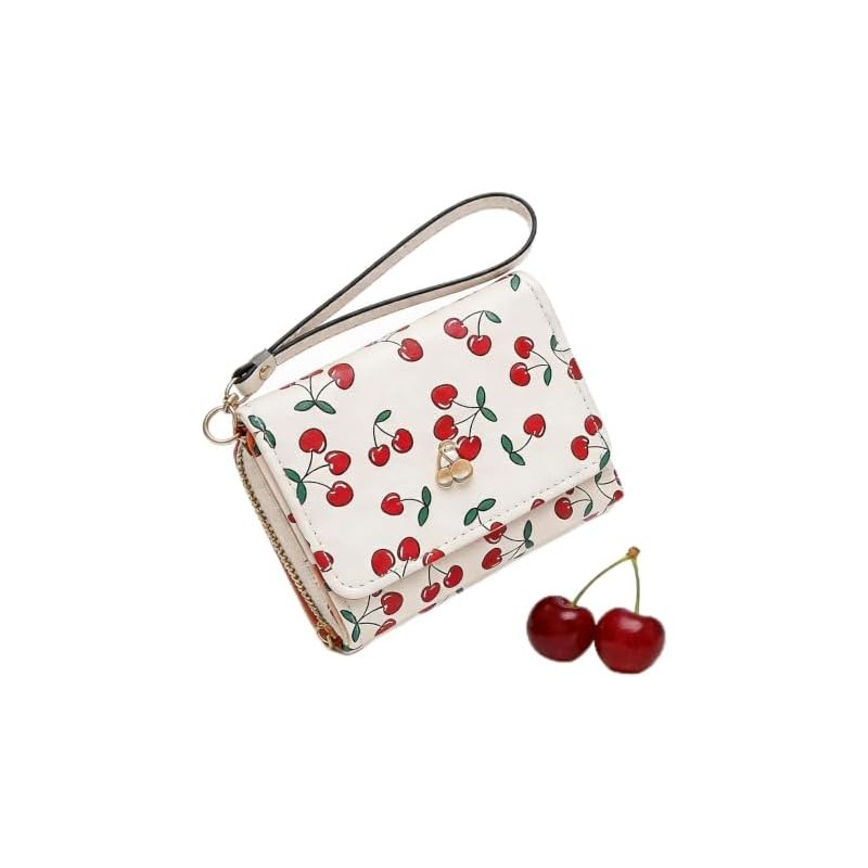 Cartera para Mujer Pequeña Bifold Compacta con Cremallera,Cereza