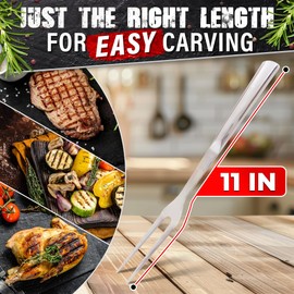 Two Pronged Carving Fork for Meat - Stainless Steel 11" Meat Fork 2 Prongs with Comfortable Handle - Rust Resistant & Difficult to Break Cooking Forks 2 Prong for Convenient Slicing, Cooking & Serving