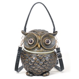 JANLOVE Unique Owl Purse for Women, Novelty Owl Shaped Crossbody Shoulder Bag Handbags (GOLD)