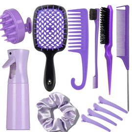 12 Pcs Hair Brush Set, Spray Bottle,3 Pieces Slick Back Hair Brushes for Toddlers,Women, Soft Scalp Massager for Baby Shower Detangling Hair Brushes with Wide Tooth Combs for Baby Girls Boys (purple)