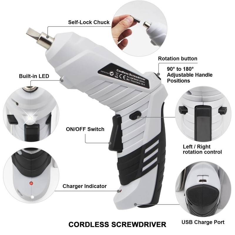 MQFORU Cordless Screwdriver, 47 in 1 Electric Screwdriver, Rechargeable 3.6V