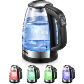 Electric Kettle, Aiheal Glass Kettle Temperature Control With 5 Colors LED Lights Variable, Keep Warm, Fast Boiling Electric Kettle, Stainless Steel Inner Lid & Bottom, 1.7L
