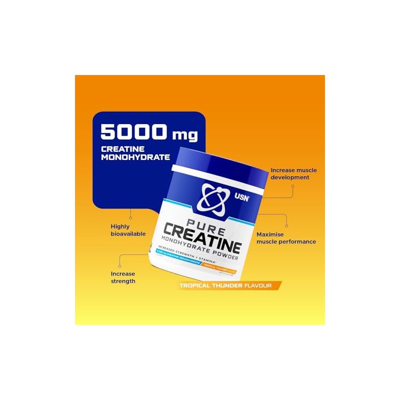 USN Micronised Creatine Powder 500g (79 Servings): Tropical Thunder Flavour,
