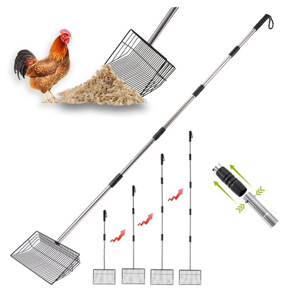 10inch Large Metal Chicken Poop Scooper, 36 to 67'' Detachable