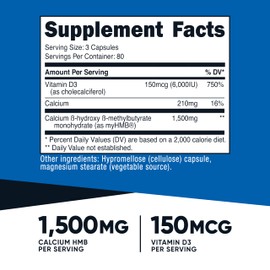Nutricost HMB (1500mg) and Vitamin D3 (6000 IU) Supplement - 240 Capsules, 80 Servings - Gluten Free and Non-GMO