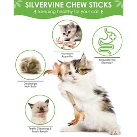 TINDTOP Silvervine Sticks for Cats with Natural Feather, Catnip Chew Toys for Kittens Teeth Cleaning, Increase Appetite, Calm Cat Anxiety and Stress, Cat Dental Toy (3 Pack)