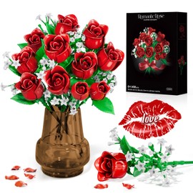 INVITOP Rose Blumen Bausteine Bausatz, Blumenstrauß Bausteine Sets, Künstliche Blumen für Einzigartige Geschenkidee für Mama, Freundin und Mädchen 6 7 8 9 10 11 12+, Vase Nicht Enthalten