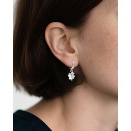Trendy Four Leaf Clover Huggie Small Hoop Earrings with Hypoallergenic Cubic Zirconia, Silver Drop Dangle Earrings for Women Daily & Thoughtful Gifts